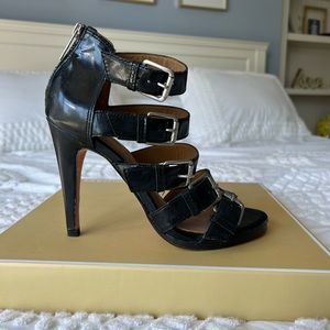 Michael Kors Black Patent Leather Strappy Heels.